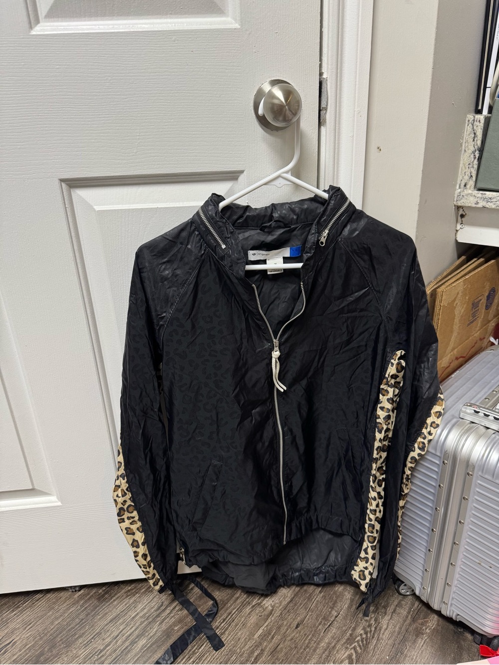 adidas Originals Black Hooded Jacket with Subtle Leopard Print